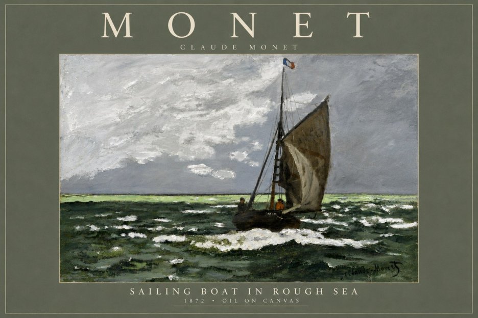 Monet Sailing Boat in Rough Sea No4 - Affiche