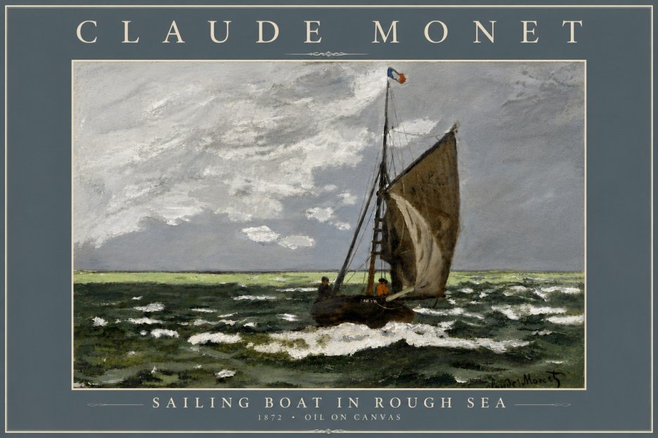 Monet Sailing Boat in Rough Sea No6 - Affiche