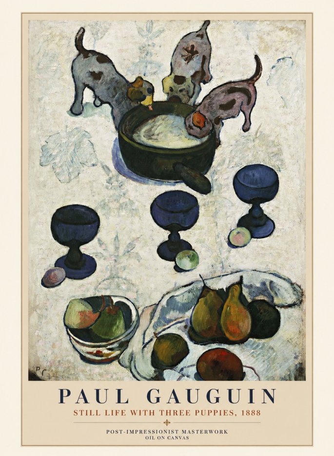 Paul Gauguin Still Life with Three Puppies, 1888 No1 - Affiche