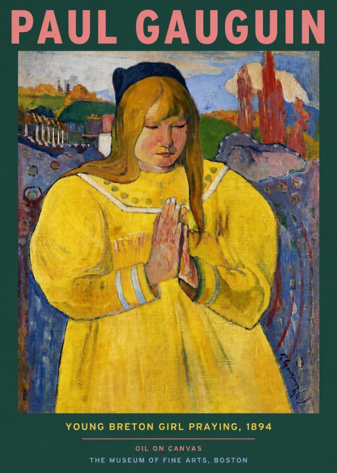Paul Gauguin Young Breton Girl Praying, 1894 No3 - Affiche