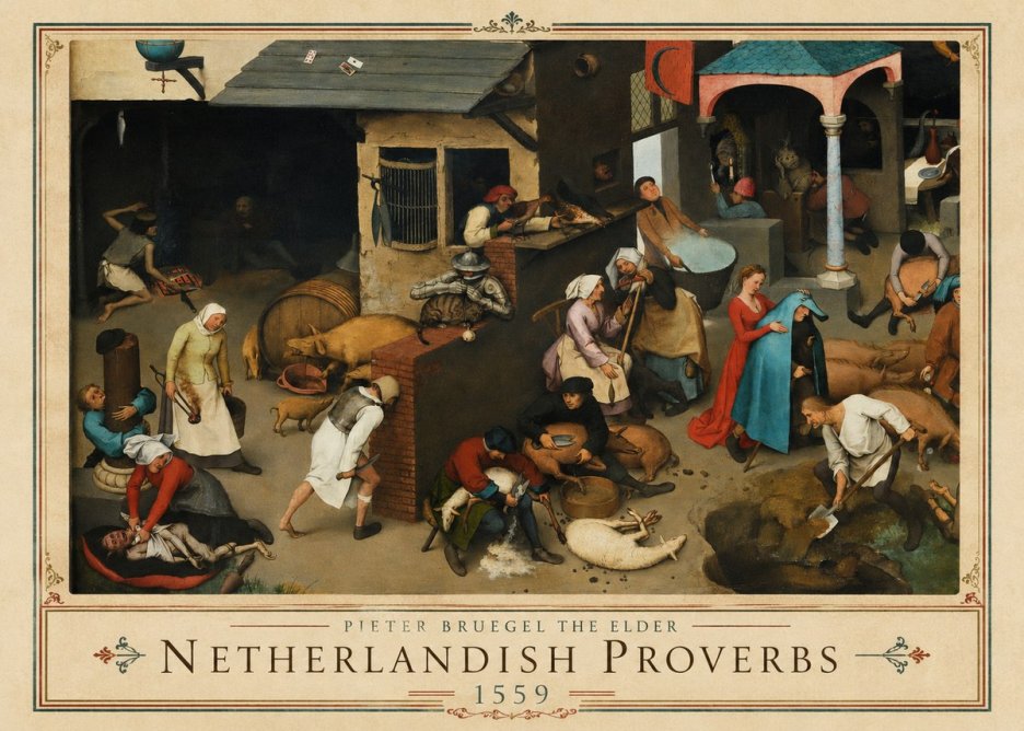 Pieter Bruegel Netherlandish Proverbs VI No1 - Affiche