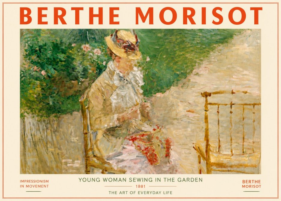 Berthe Morisot Young Woman Sewing in the Garden No4 - Affiche