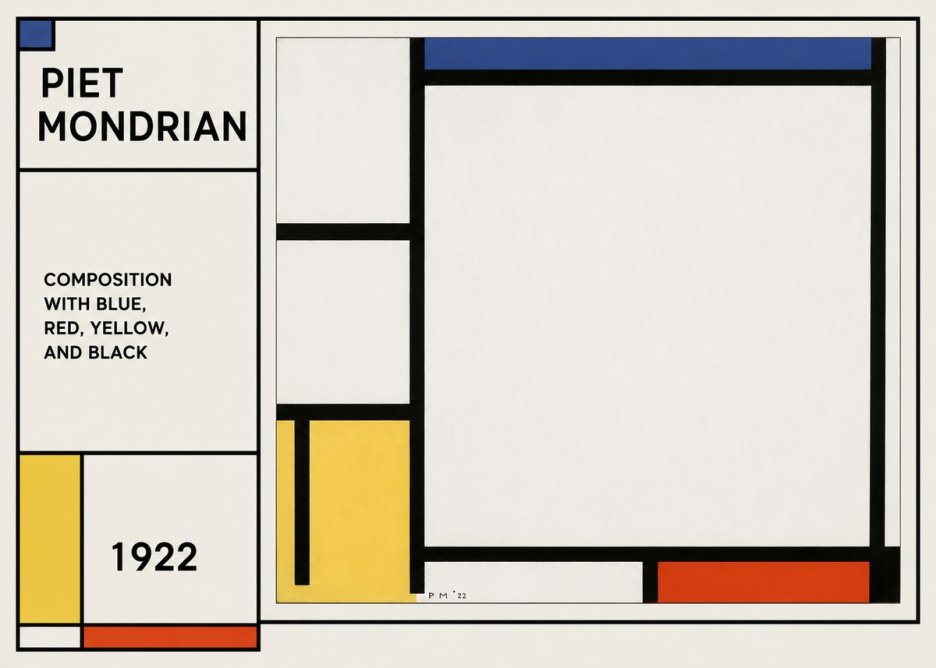 Piet Mondrian Composition with Blue, Red, Yellow, and Black No1 - Affiche