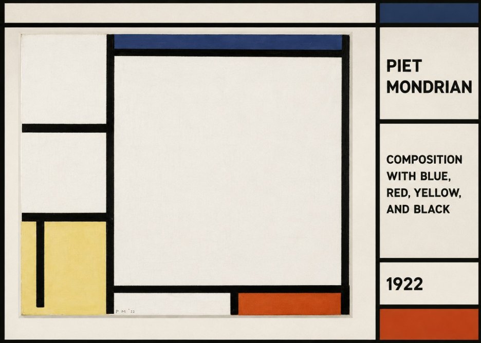 Piet Mondrian Composition with Blue, Red, Yellow, and Black No2 - Affiche