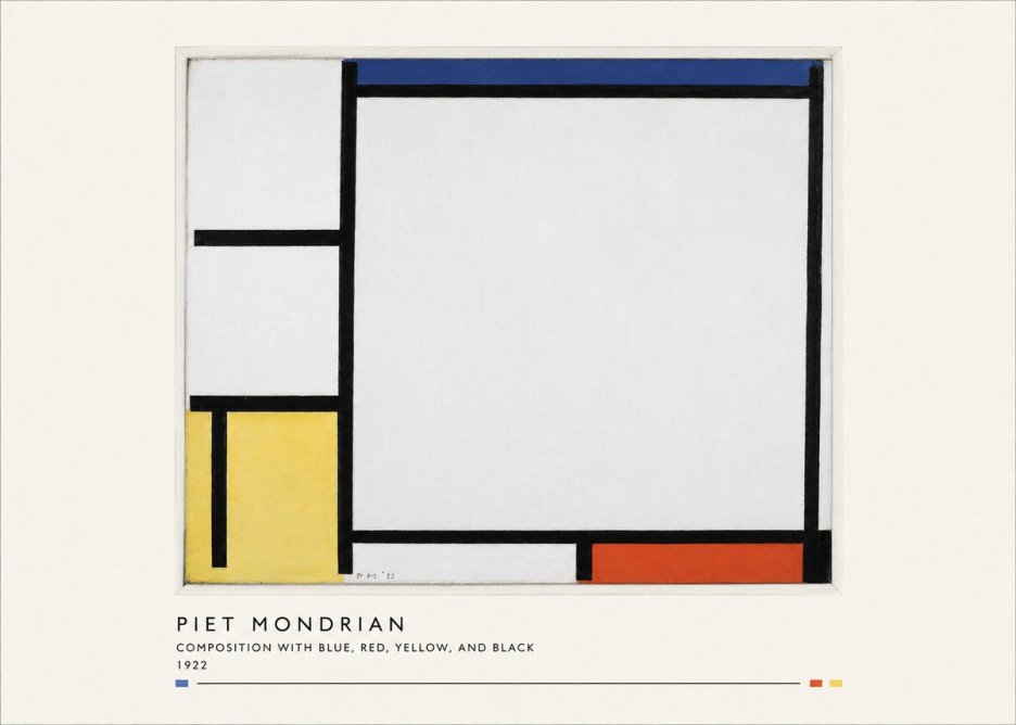 Piet Mondrian Composition with Blue, Red, Yellow, and Black No4 - Affiche