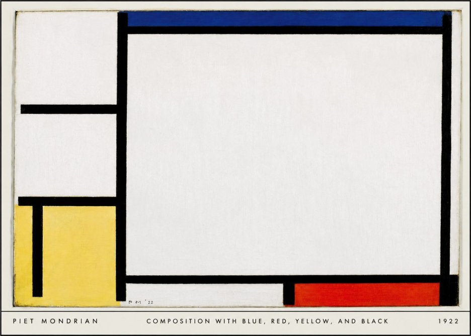 Piet Mondrian Composition with Blue, Red, Yellow, and Black No6 - Affiche