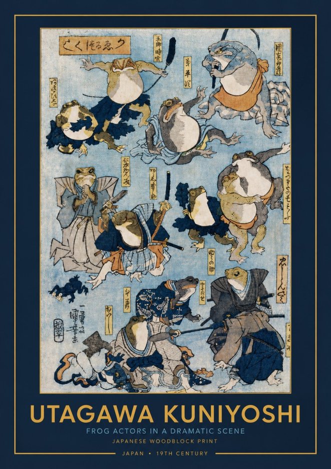 Utagawa Kuniyoshi Frog Actors in a Dramatic Scene No3 - Affiche