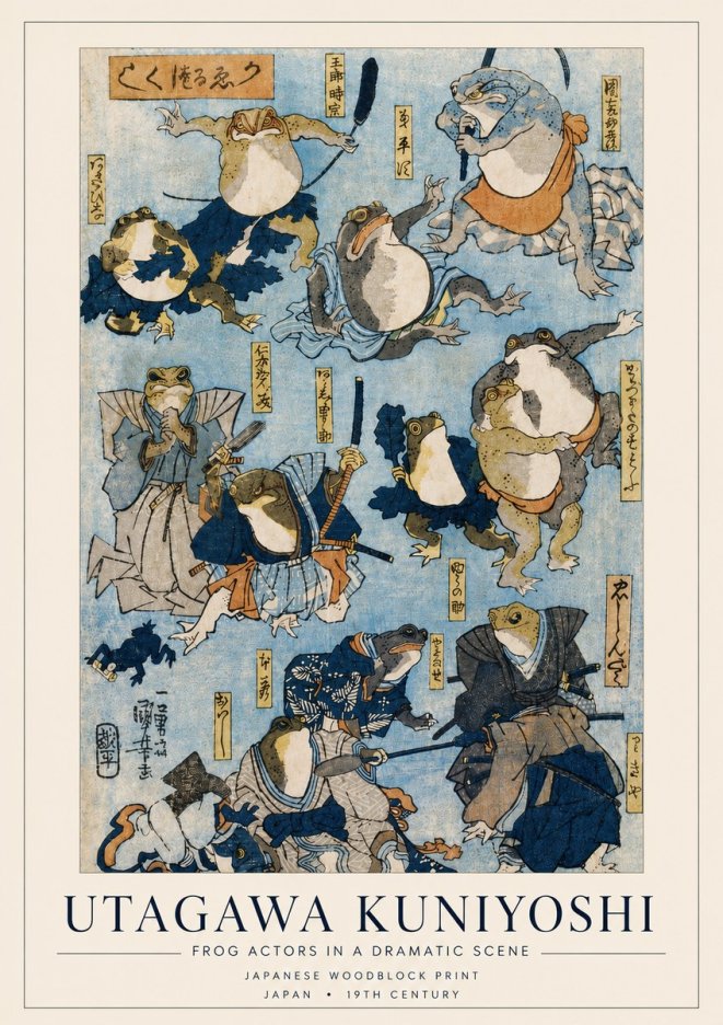 Utagawa Kuniyoshi Frog Actors in a Dramatic Scene No4 - Affiche