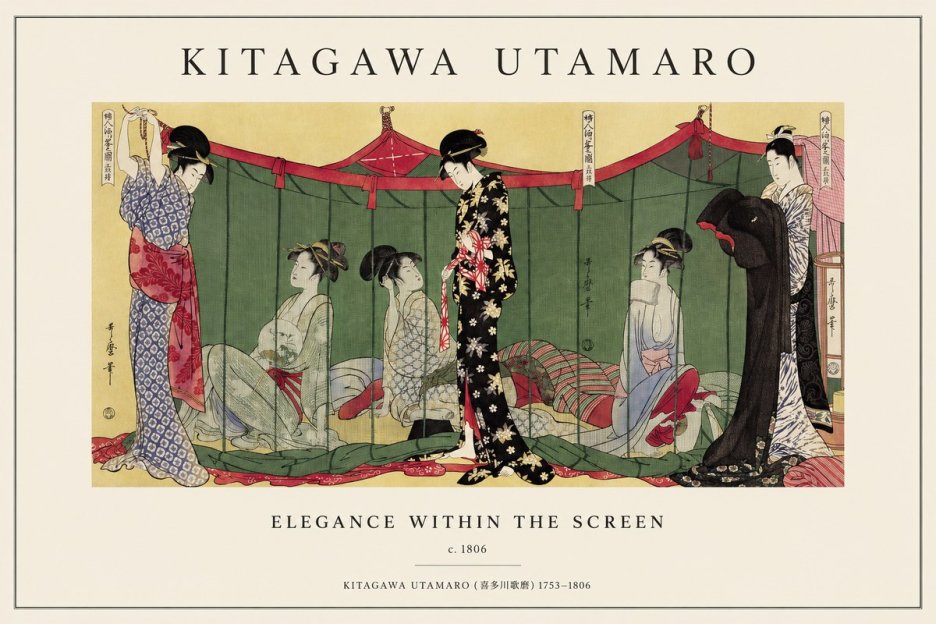 Kitagawa Utamaro Elegance Within the Screen No1 - Affiche