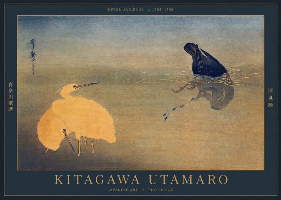 Kitagawa Utamaro Heron and Duck No2 - Affiche