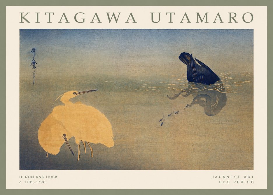 Kitagawa Utamaro Heron and Duck No4 - Affiche