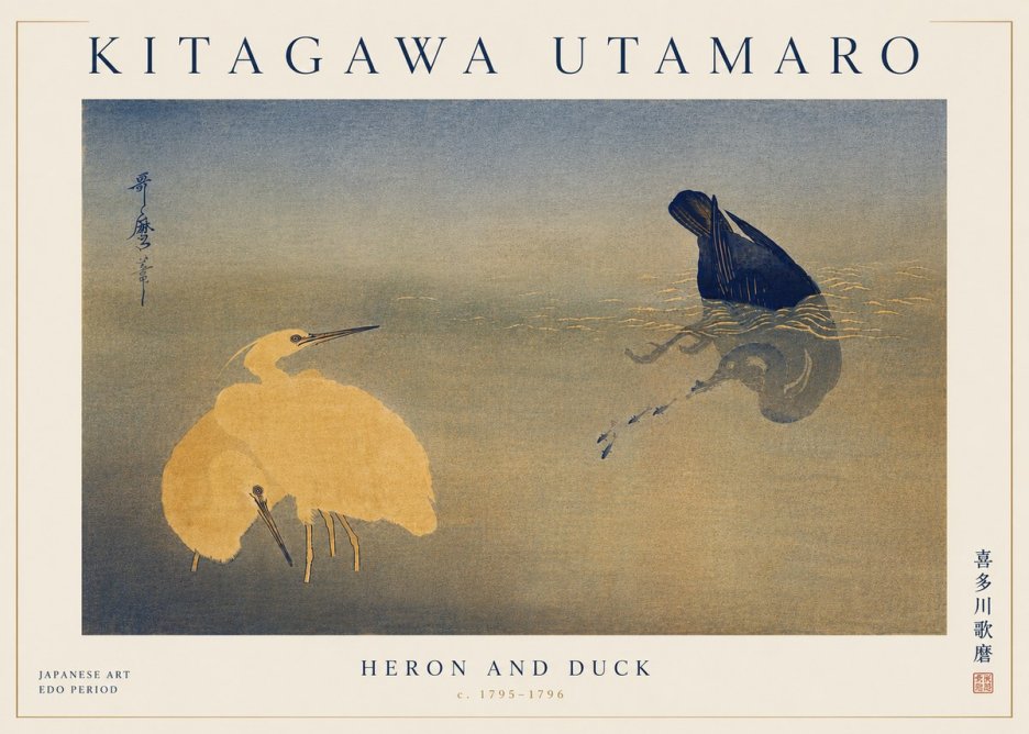 Kitagawa Utamaro Heron and Duck No6 - Affiche