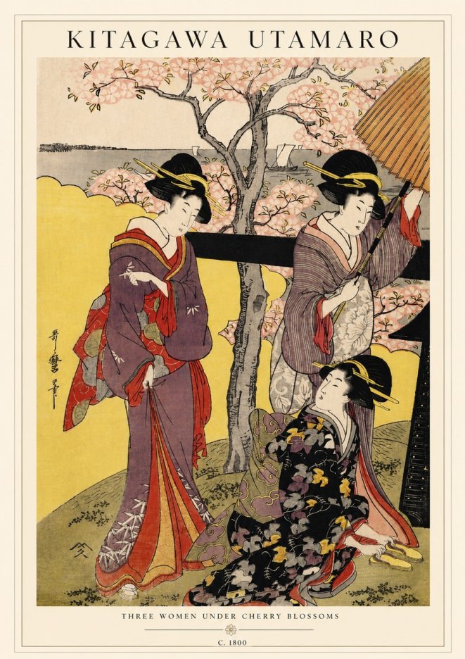 Kitagawa Utamaro Three Women Under Cherry Blossoms No3 - Affiche