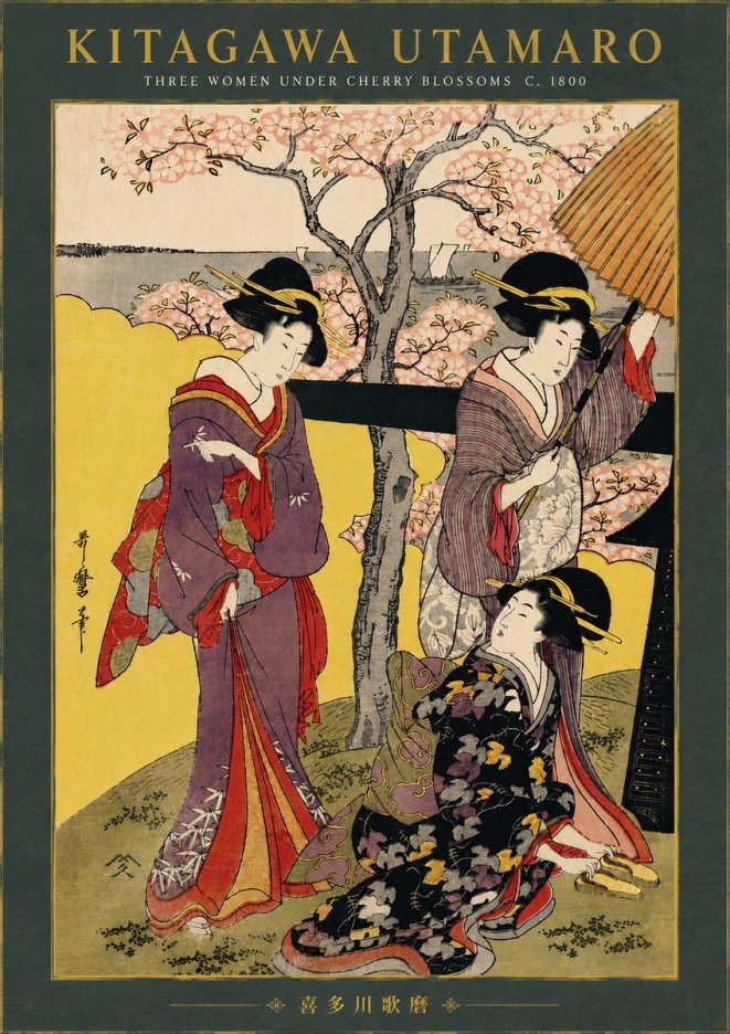 Kitagawa Utamaro Three Women Under Cherry Blossoms No6 - Affiche