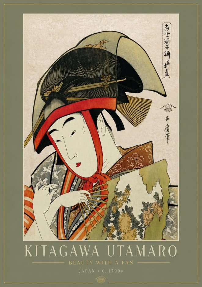 Kitagawa Utamaro Beauty with a Fan I No5 - Affiche