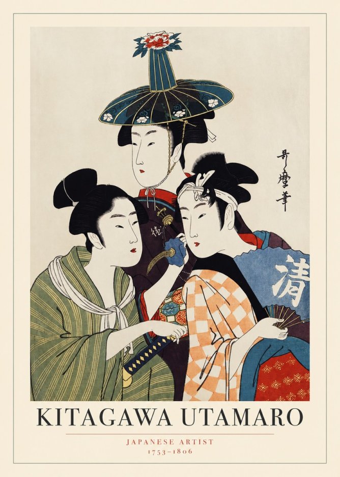 Kitagawa Utamaro Three Beauties No1 - Affiche
