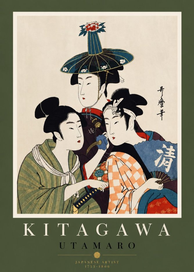 Kitagawa Utamaro Three Beauties No4 - Affiche