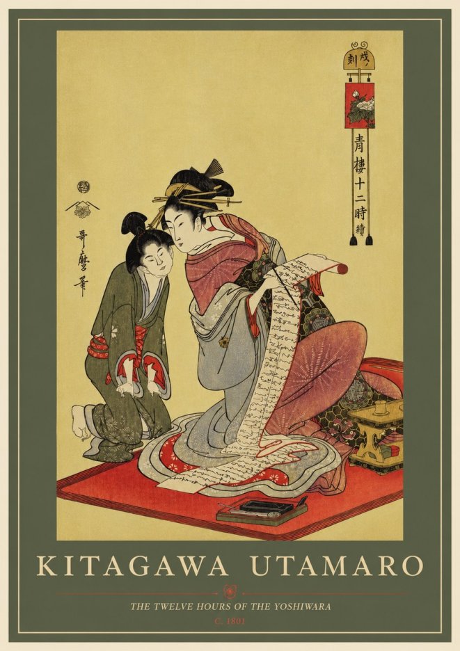 Kitagawa Utamaro The Twelve Hours of the Yoshiwara No2 - Affiche