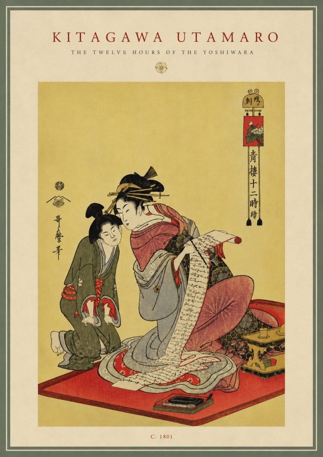 Kitagawa Utamaro The Twelve Hours of the Yoshiwara No6 - Affiche