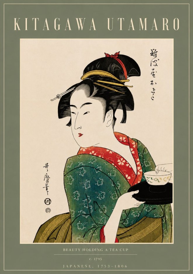 Kitagawa Utamaro Beauty Holding a Tea Cup No4 - Affiche