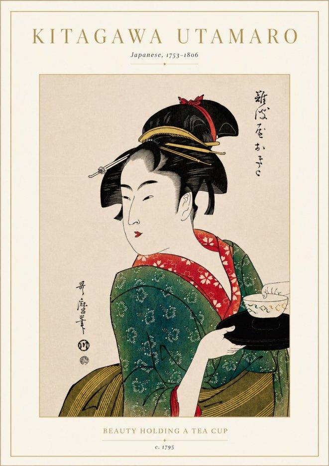 Kitagawa Utamaro Beauty Holding a Tea Cup No5 - Affiche