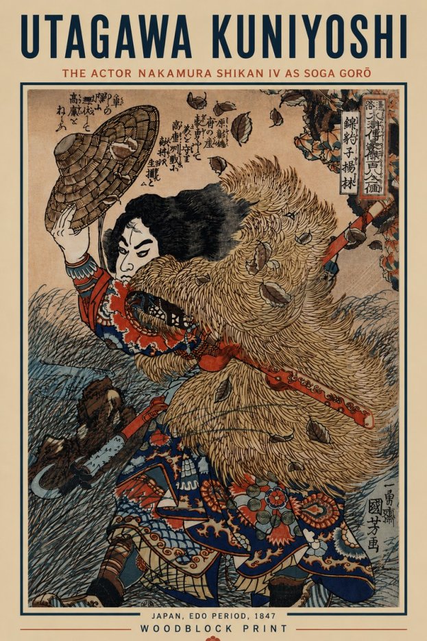 Utagawa Kuniyoshi The Actor Nakamura Shikan Iv as Soga Gorō No6 - Affiche