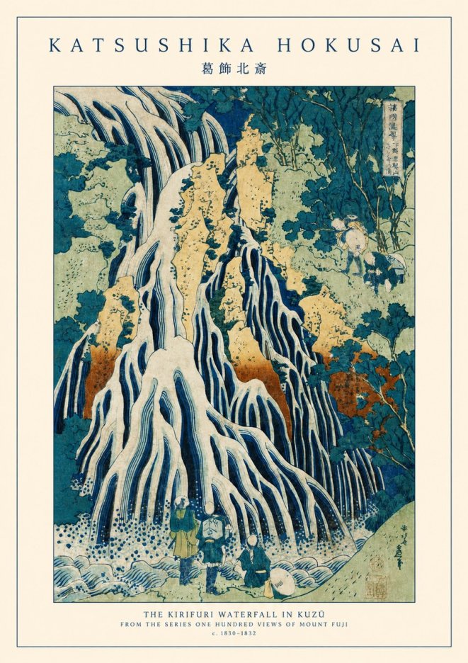 Katsushika Hokusai The Kirifuri Waterfall in Kuzū from the Series One Hundred Views of Mount Fuji No1 - Affiche