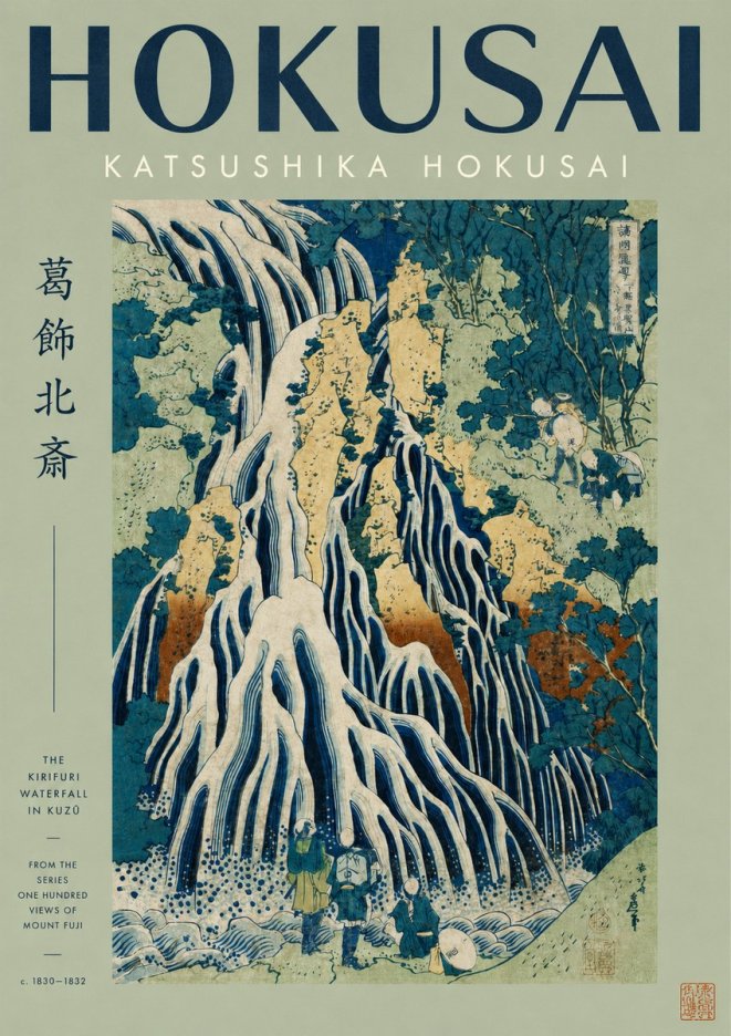 Katsushika Hokusai The Kirifuri Waterfall in Kuzū from the Series One Hundred Views of Mount Fuji No2 - Affiche