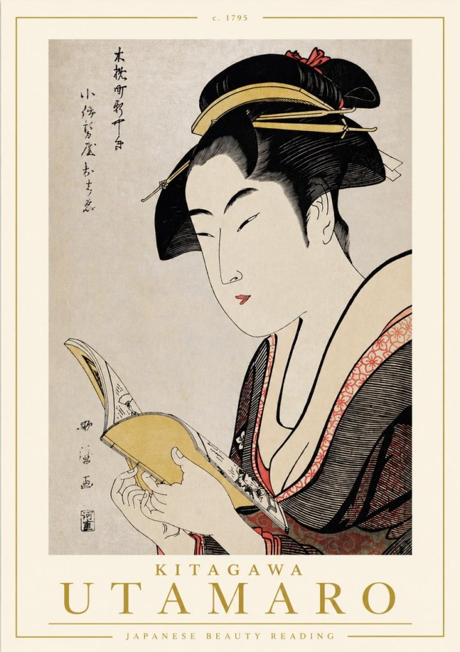 Kitagawa Utamaro Japanese Beauty Reading No4 - Affiche