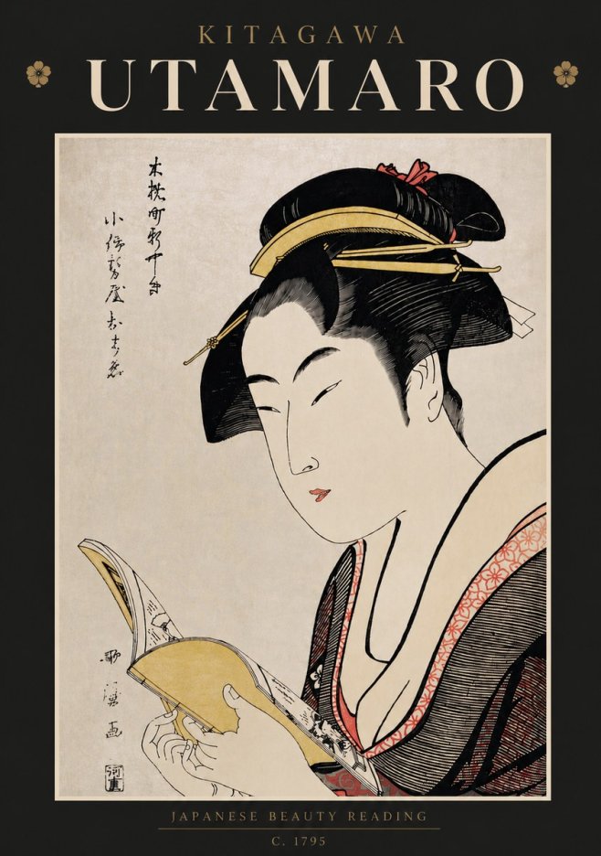 Kitagawa Utamaro Japanese Beauty Reading No6 - Affiche