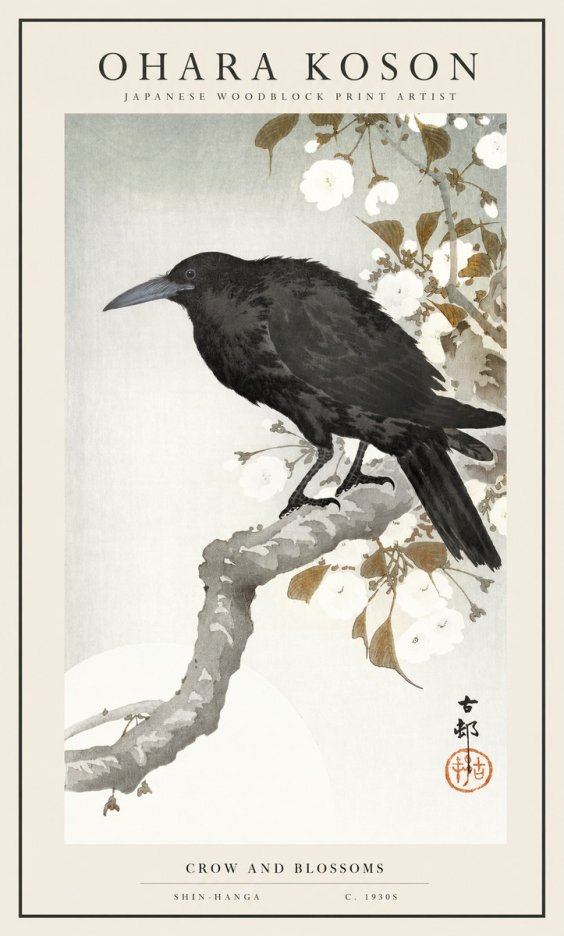 Ohara Koson Crow and Blossoms I No1 - Affiche