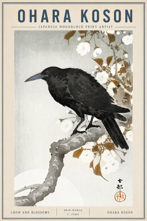 Ohara Koson Crow and Blossoms I No3 - Affiche