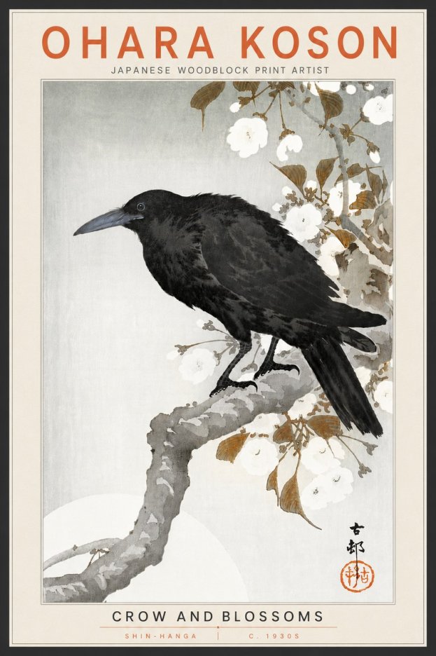 Ohara Koson Crow and Blossoms I No4 - Affiche