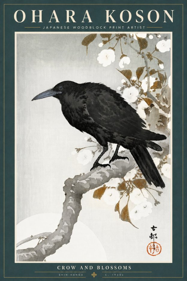 Ohara Koson Crow and Blossoms I No5 - Affiche