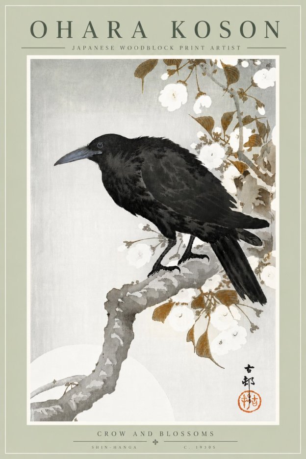 Ohara Koson Crow and Blossoms I No6 - Affiche