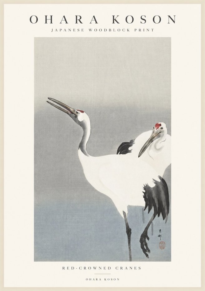Ohara Koson Red-crowned Cranes No1 - Affiche