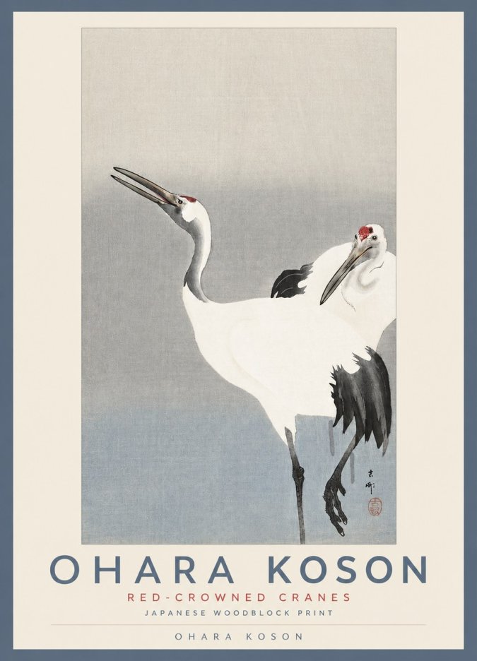 Ohara Koson Red-crowned Cranes No2 - Affiche