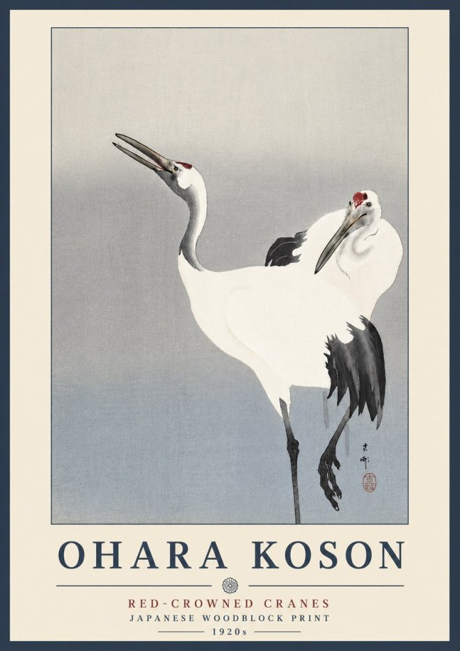 Ohara Koson Red-crowned Cranes No3 - Affiche