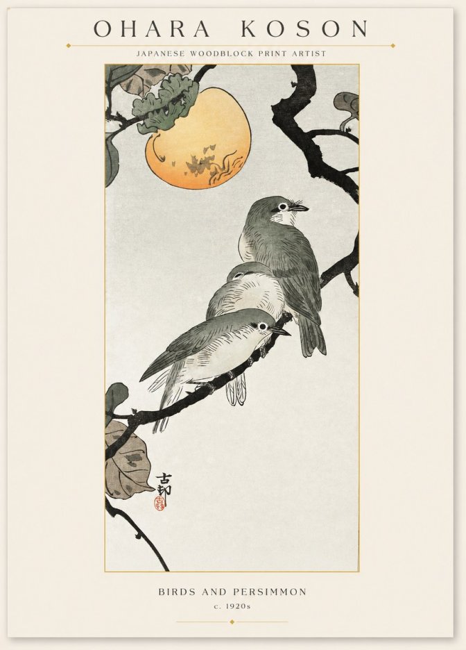 Ohara Koson Birds and Persimmon No1 - Affiche