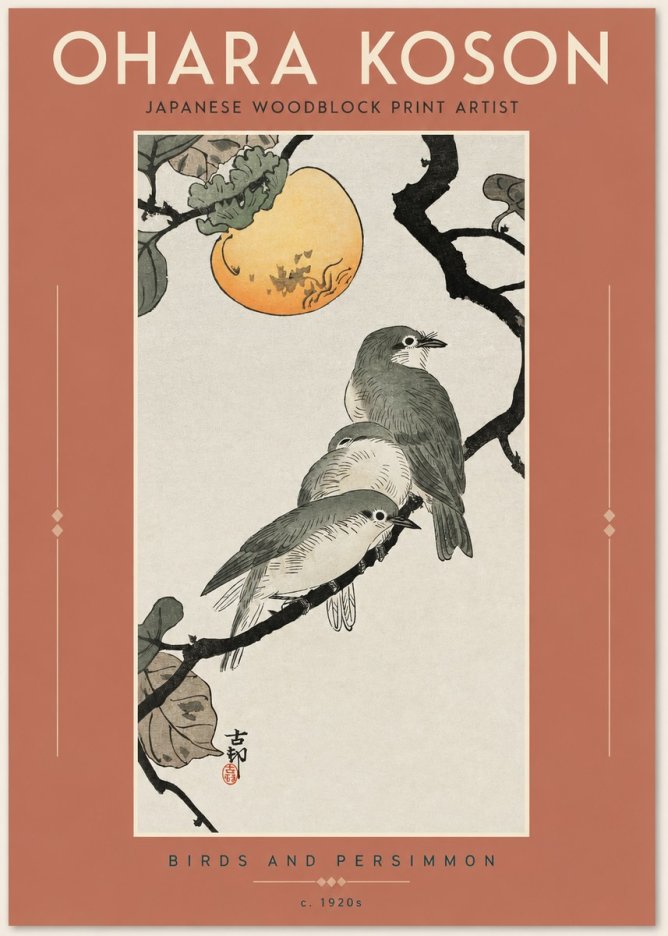 Ohara Koson Birds and Persimmon No2 - Affiche