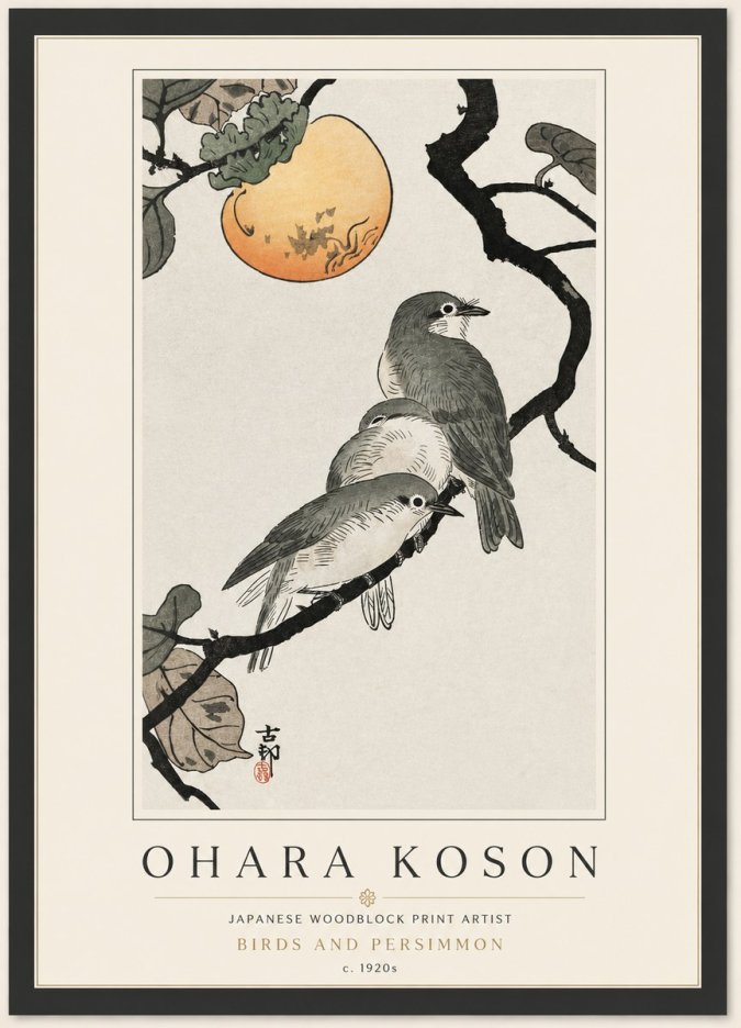 Ohara Koson Birds and Persimmon No4 - Affiche
