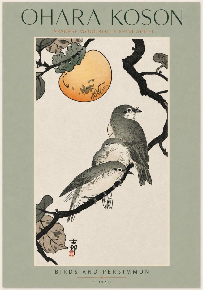 Ohara Koson Birds and Persimmon No5 - Affiche