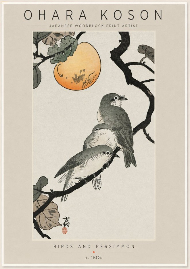 Ohara Koson Birds and Persimmon No6 - Affiche