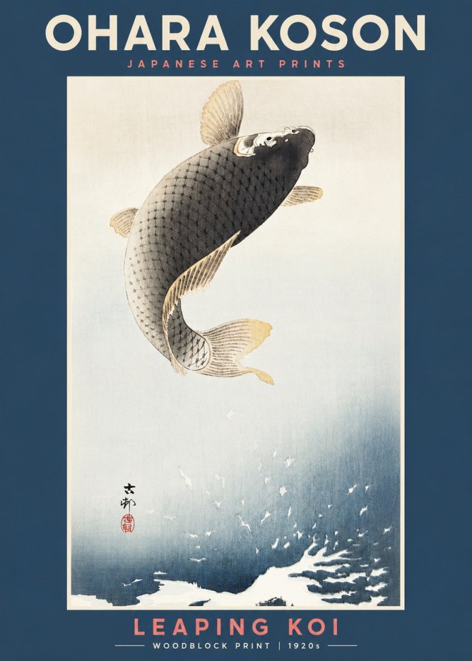 Ohara Koson Leaping Koi I No2 - Affiche