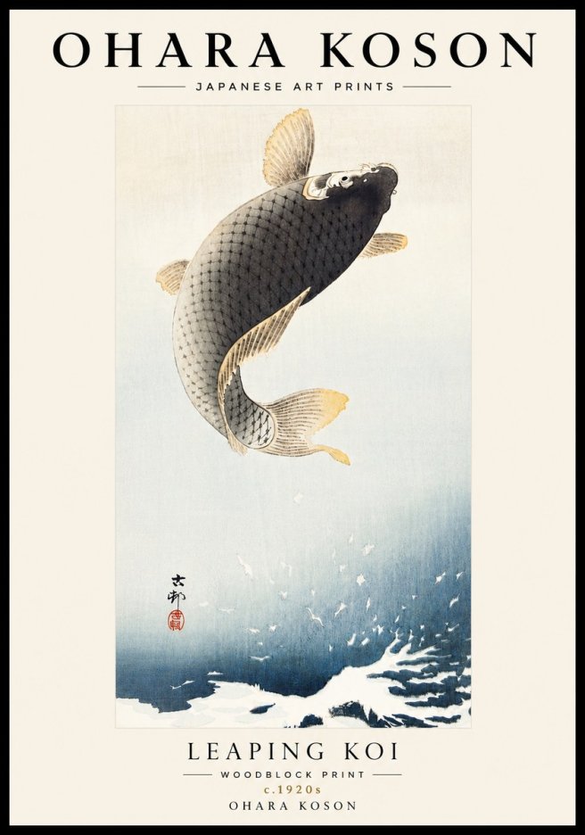 Ohara Koson Leaping Koi I No6 - Affiche