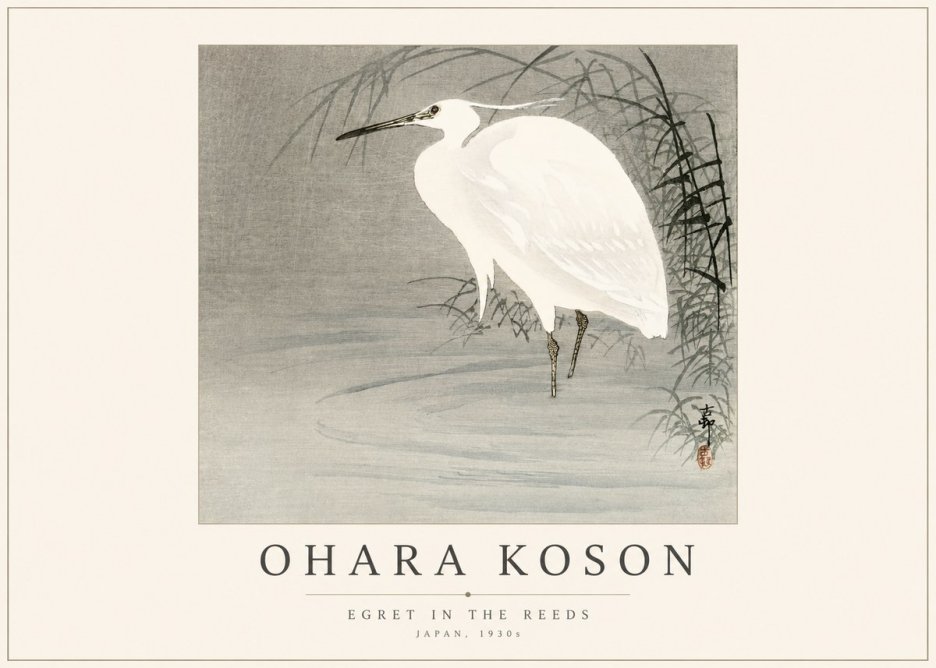 Ohara Koson Egret in the Reeds No1 - Affiche