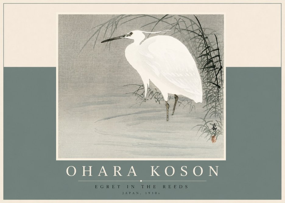 Ohara Koson Egret in the Reeds No2 - Affiche