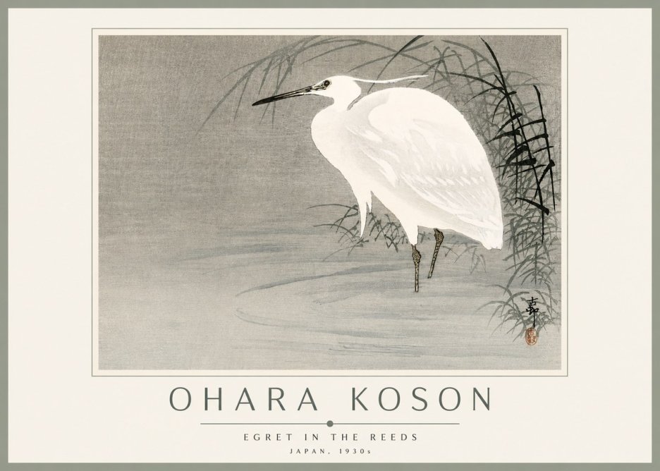 Ohara Koson Egret in the Reeds No3 - Affiche