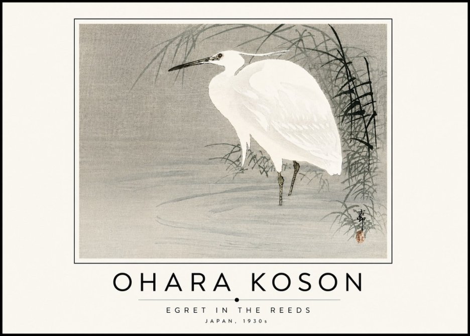 Ohara Koson Egret in the Reeds No6 - Affiche