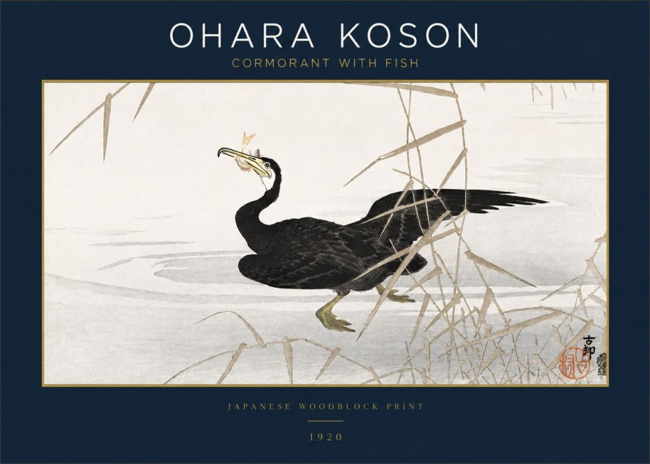 Ohara Koson Cormorant with Fish No2 - Affiche